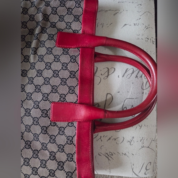 Gucci GG Canvas Leather Tote Bag Shoulder - Picture 9 of 12